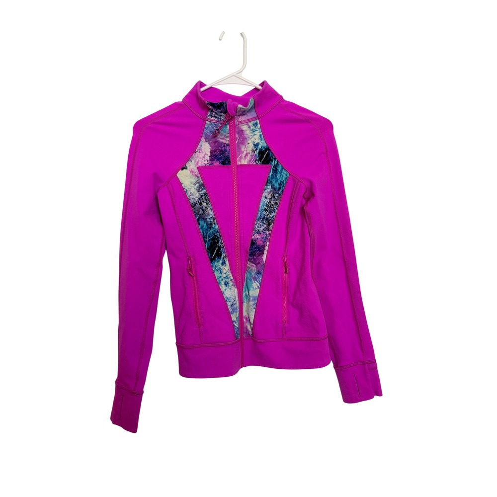 Ivivva Girls Athletic Jacket Pink Abstract Print Full Zip Thumbholes Size 12